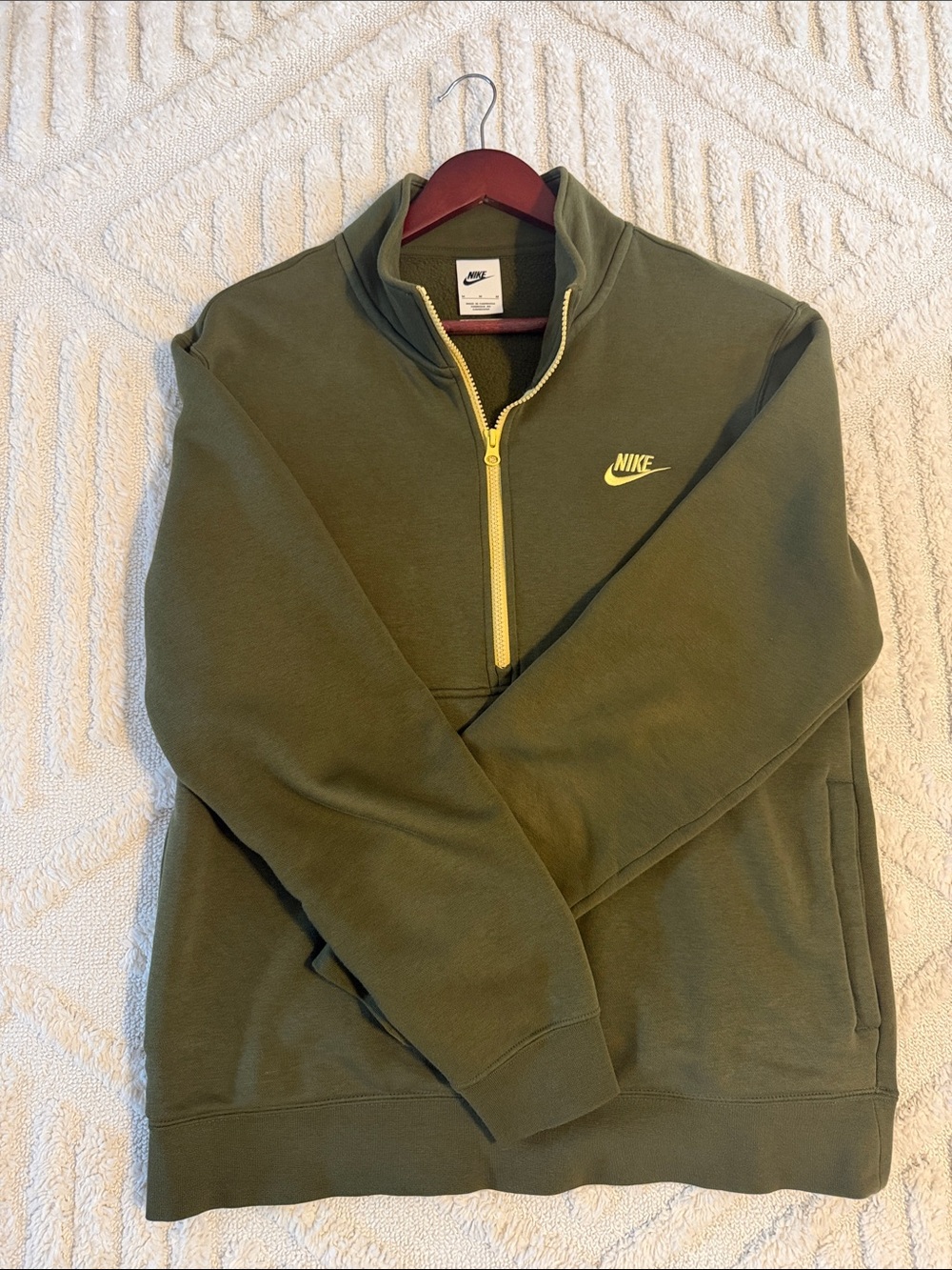 Men’s Nike Olive Quarter-zip Pullover Sweatshirt in Green with Lime Accents